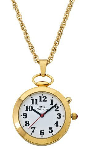 TimeOptics Women's Talking Gold-Tone Pendant Day-Date Alarm Watch # GWC300G